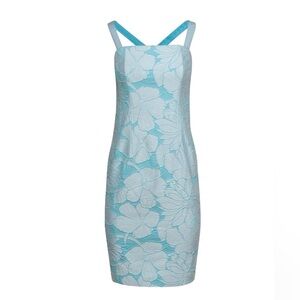 Etcetera Turquoise Floral Textured Sleeveless Midi Dress Size 6